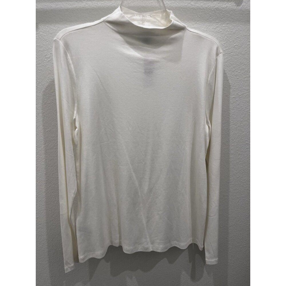 Ann Taylor Top Women’s Large Mock Turtleneck White 100% Cotton Long Sleeve New
